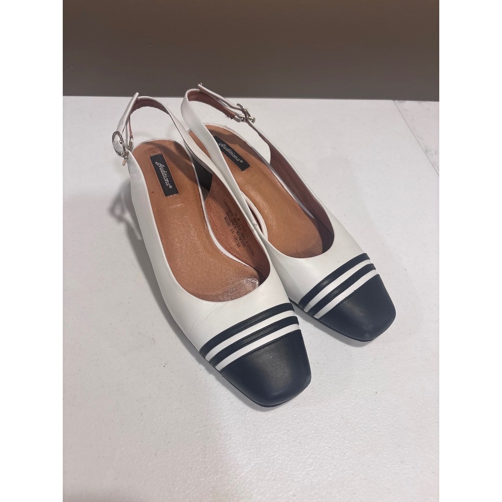 Auditions Womens 9M Leather Slingback Pumps Cap Toe Block Heel